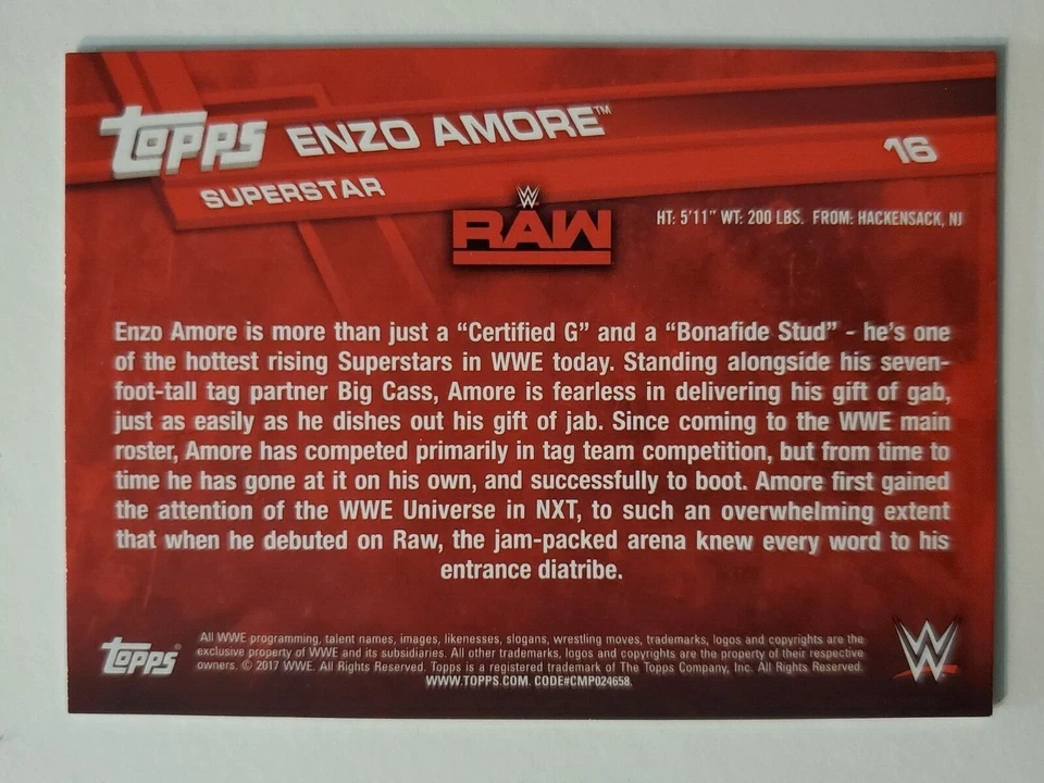 2017 Topps WWE RAW Superstar - #16 ENZO AMORE - Image 2 of 2