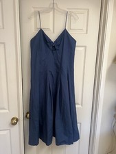 NWT Size 12 Banana Republic Blue Cotton Spaghetti straps Bandeau Midi Dress