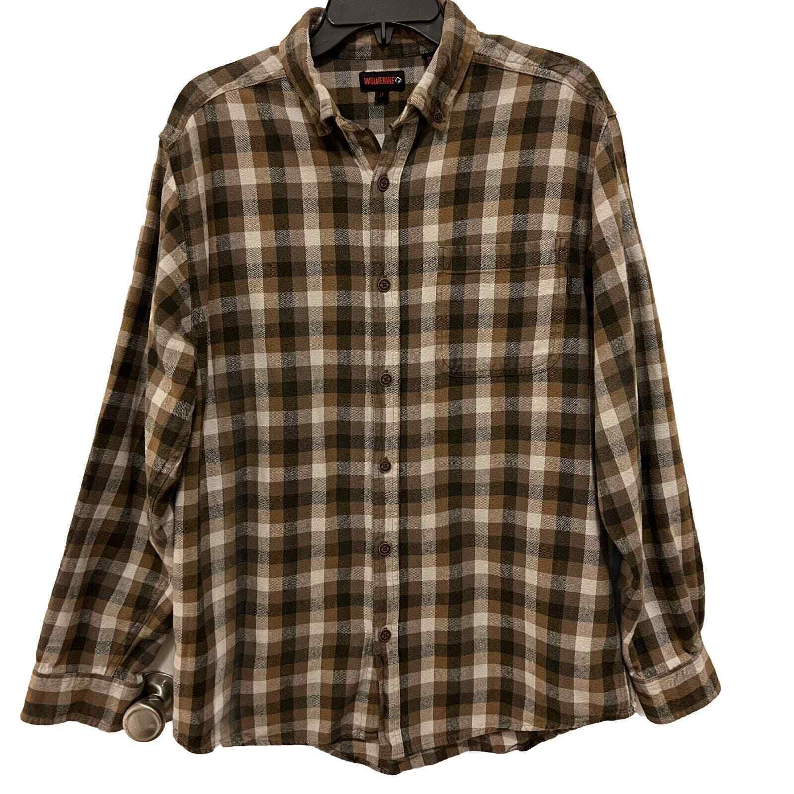 Wolverine Mens Flannel Button Down Shirt Large Ta… - image 1