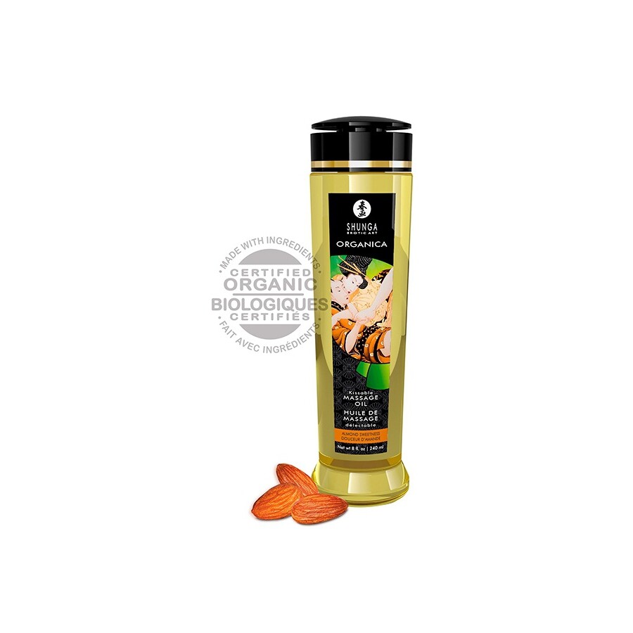 Huile de massage bio Shunga à l'amande douce comestible en flacon de 240mL