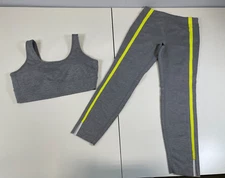 Zyia Gray Neon Tape High Rise Luxe Light N Tight Leggings 6-8 Sportsbra L Set