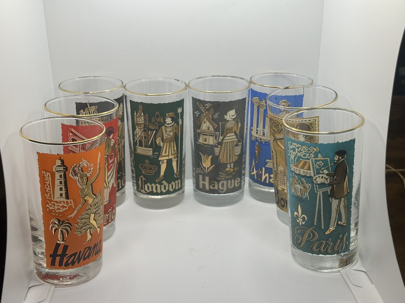 Complete SET 8 Vtg MCM Libbey International Cities Of The World Highball Glasses eBay