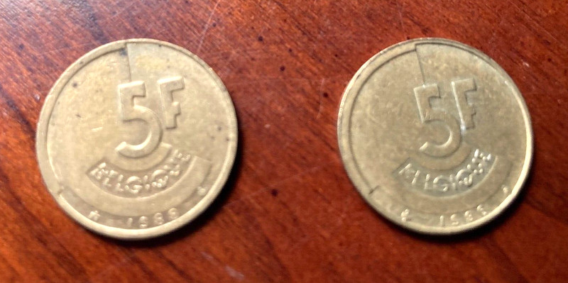 1986 5 F BELGIE COIN - NICE WORLD COIN !!! #1037, Qty 2