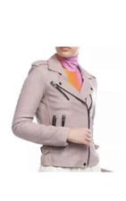 Iro Dusty Blush Pink Leather Biker Jacket 42