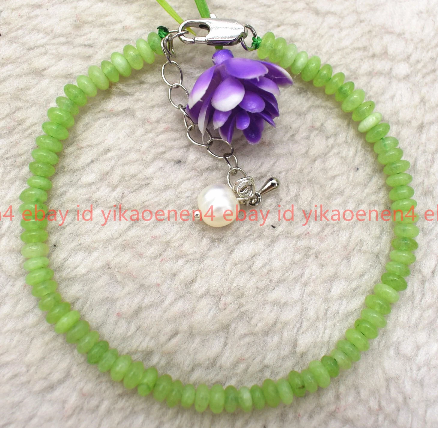 VALENTINO Bracciale Charming 2x4mm Verde Peridoto Gemme Perle Bianche Gemme Rondelle Perline 7 9"