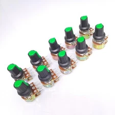 10 Units 50K B50K OHM Linear Taper Rotary Dual Potentiometer POT Green Knob