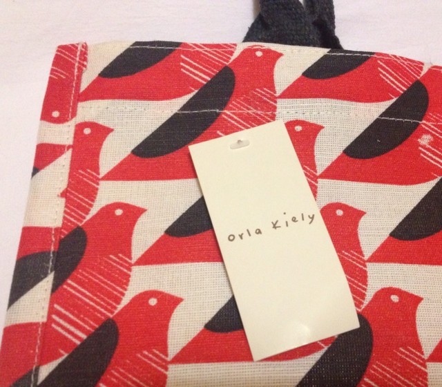 Orla Kiely Red Bird Tote Bag Jute Gift White REUSE Eco Sturdy Multi Use