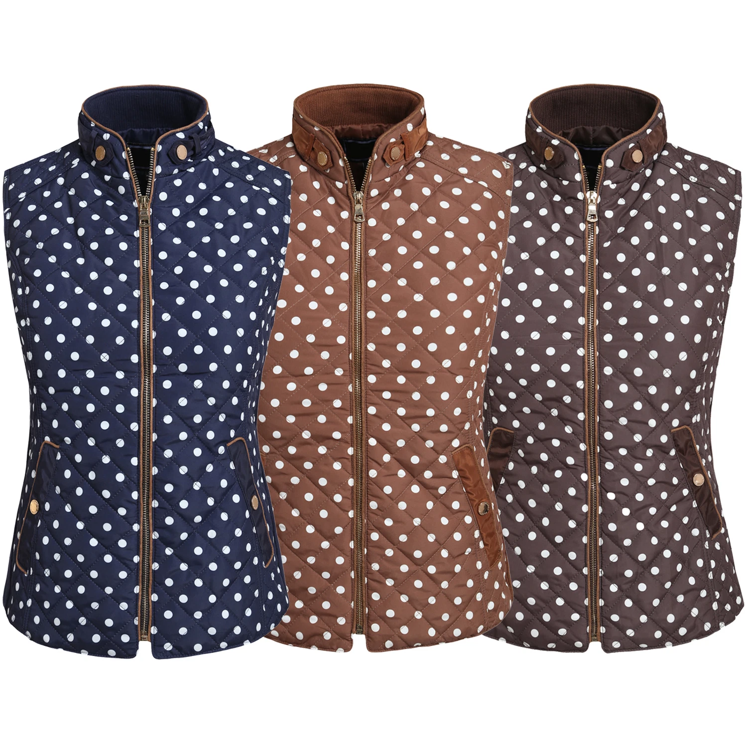 NE PEOPLE Womens Light Quilted Zip Up Polka Dot Low Turtle Neck Vest NEWJ77