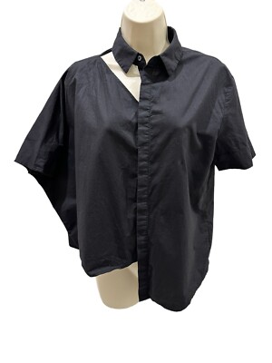 B+AB Black hidden Button down collared asymmetrical high low batwing top Sz Xs