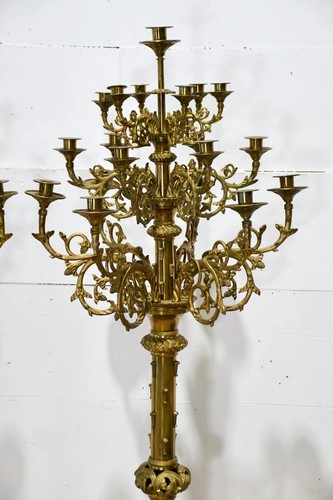 Antique Candelabras, Brass, Floor, Monumental, Pair, 61" H x 21", Lighting! - Picture 6 of 9