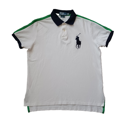 Vtg Polo Ralph Lauren Shirt Mens L White Polo Big Pony Custom Fit Short Sleeve