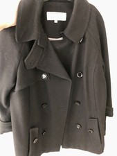 Calvin Klein Black Coat Knit Sleeves Size Us2 Uk8 Thick Wool Lined