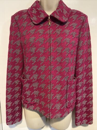 ST.John Fuschia Pink Houndstooth Jacket Blazer Size 8 - Picture 1 of 7