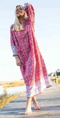 Natural Life Dara 3/4 Sleeve Floral Over Size Maxi Dress Boho Peasant Size M/L