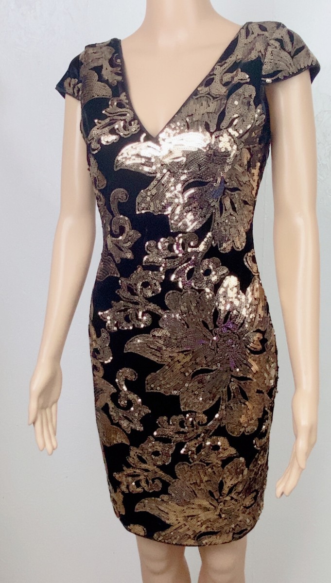 green emerald velvet dress Venus Mockneck Sequin Mini Dress | Black & Gold main image 0