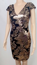 Guess Women's Velvet Floral Sequin Dress Black And Gold Size 2