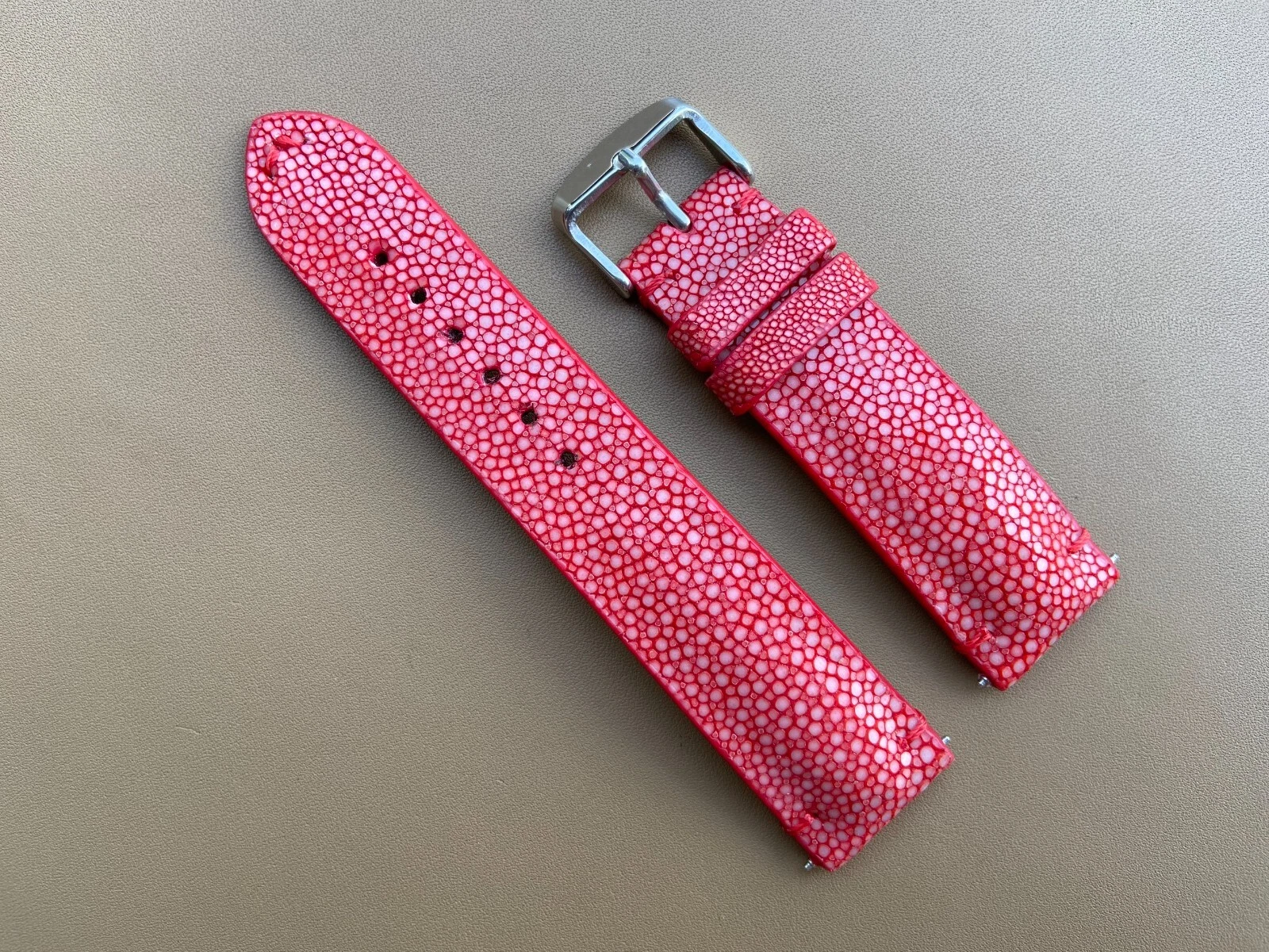 Red Stingray Leather Watch Strap Band, Size 18mm 19mm 20mm 21mm 22mm 24mm 26mm