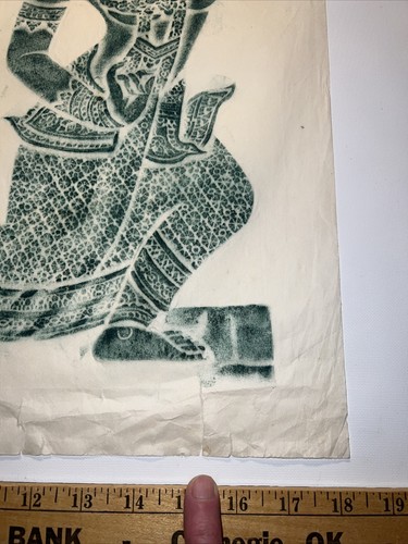 Rare Green Thai Temple Rubbing 19.5”x 18.5” Made in Thailand Two Women Dancing - Picture 3 of 12