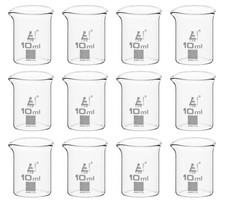 Eisco Labs 10ml Beakers, Low Form, Ungraduated - Borosilicate Glass - 12 Pack