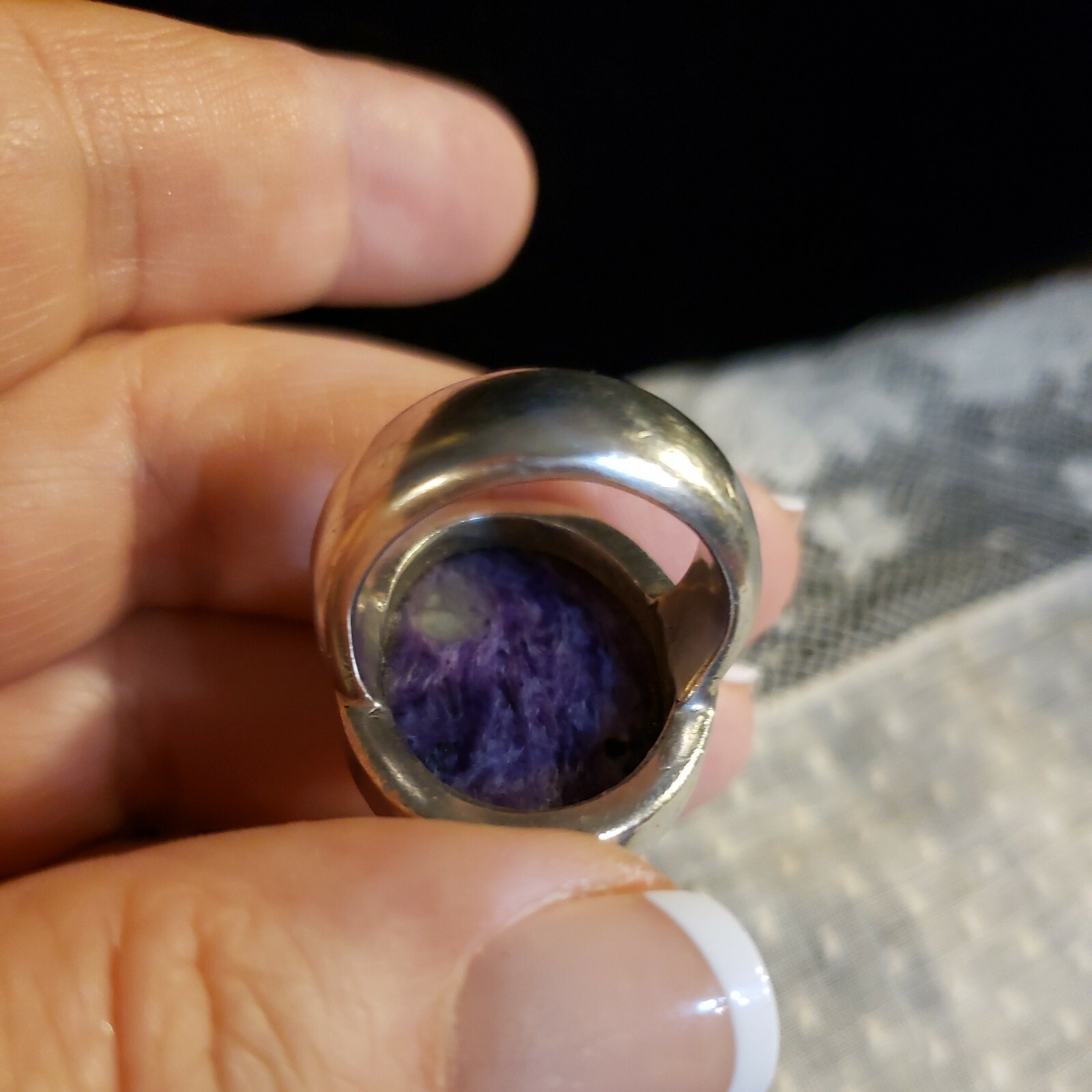 Bold Sterling Silver CHAROITE Ring, Designer Sign… - image 7