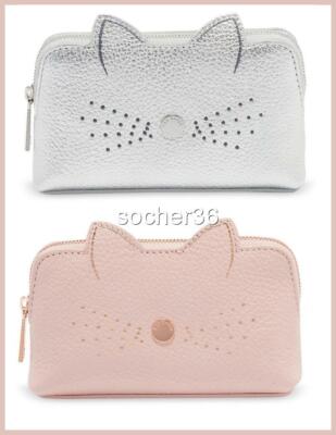 TED BAKER OOHAN CAT WHISKERS MINI COSMETIC MAKE UP BAG SILVER OR PINK  NWT $75