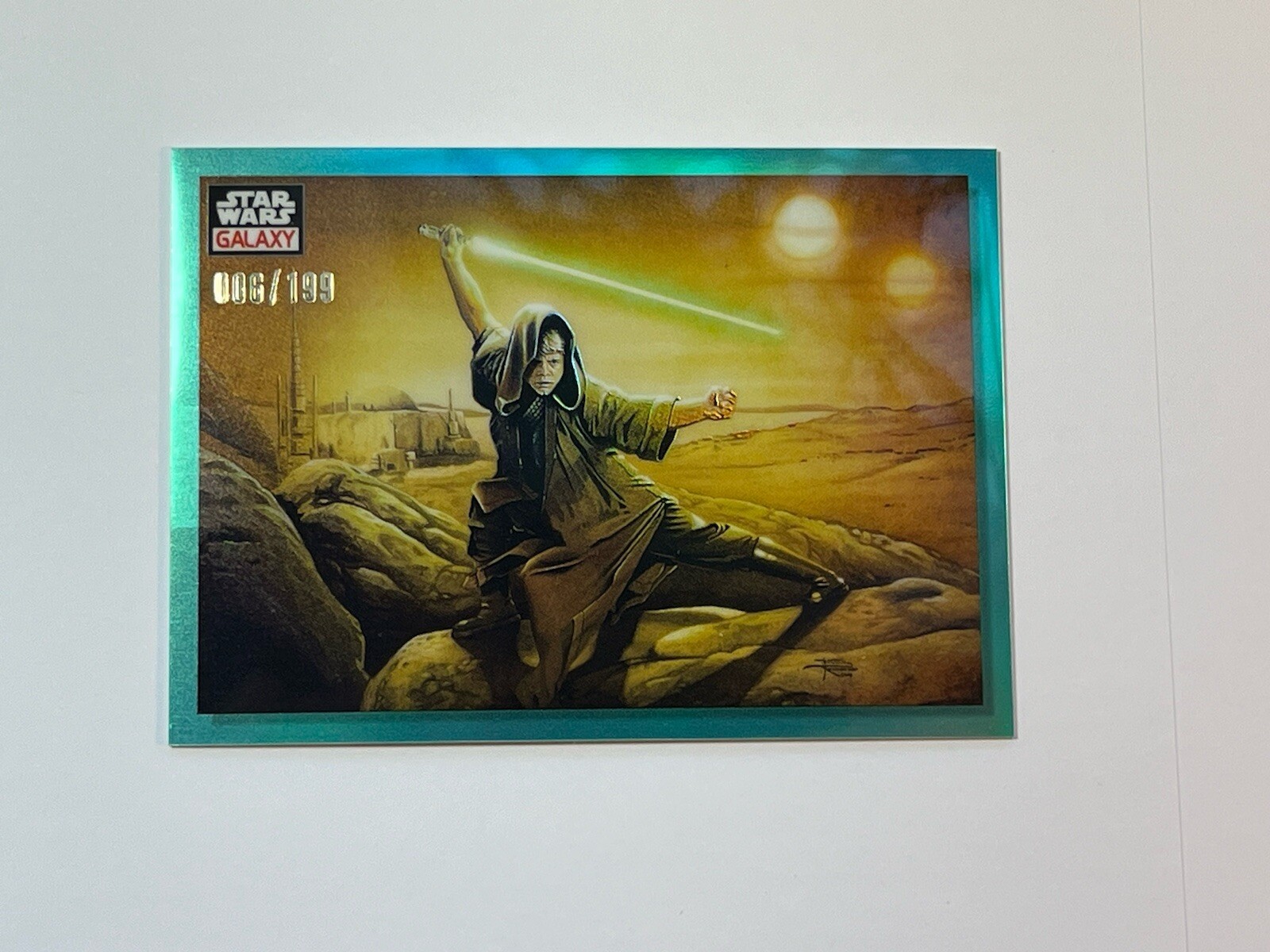 2023 Star Wars Galaxy Chrome AQUA REFRACTOR 52 A Young Jedi's Stance 6/199 Luke