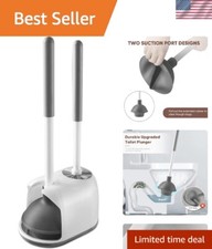 Compact Toilet Plunger and Brush Combo with Elegant Caddy Stand - White  Grey