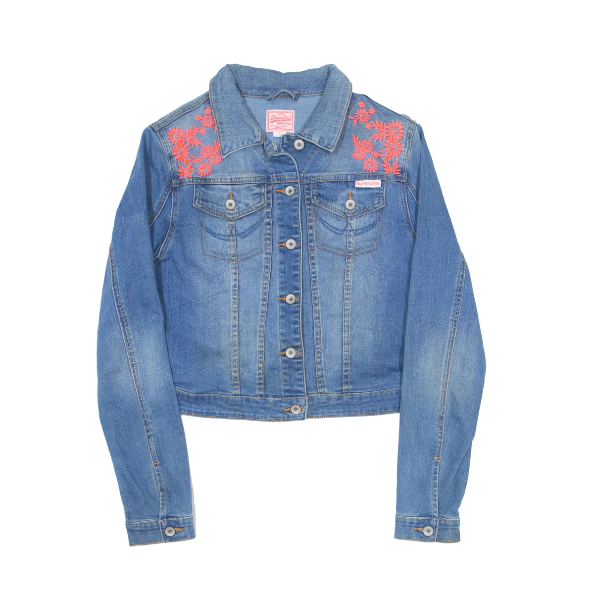 SUPERDRY Floral Embroidered Denim Jacket Blue Girls L eBay