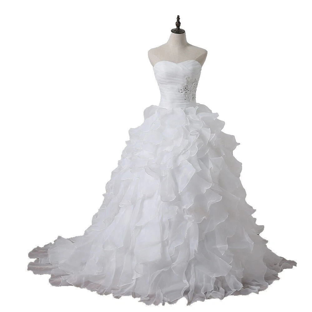 Con cuentas de gasa vestidos de novia blanco