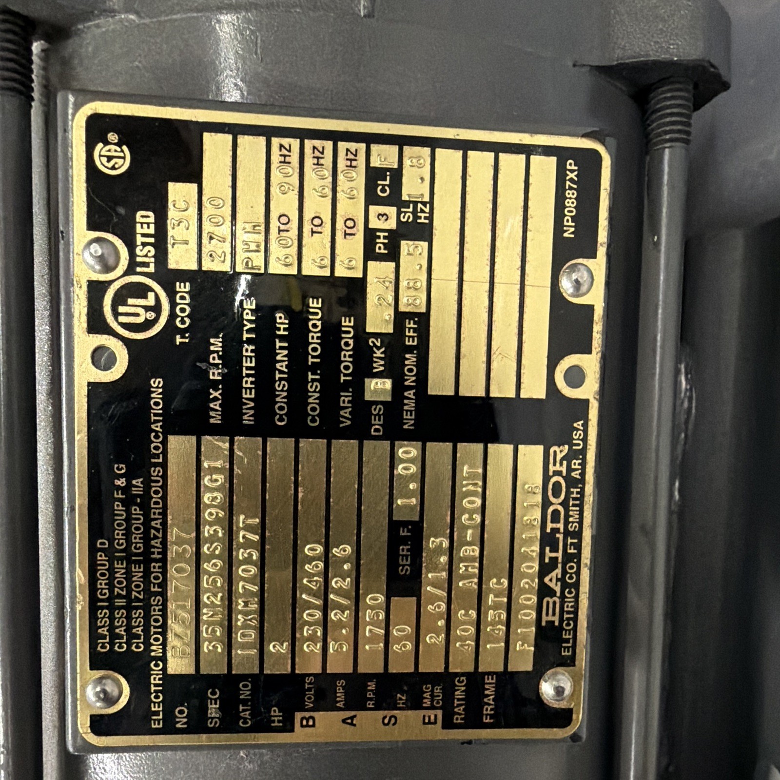 Baldor IDXM7053T 2HP 230/460V 3PH 1750RPM TEFC Induction Motor 182TC
