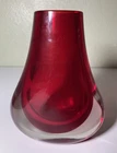 Vintage Murano Style Red Sommerso Art Glass Vase Mid Century Modern