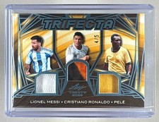 Lionel Messi Pele Cristiano Ronaldo 2025 Leaf Trinity TF-15 Trifecta Patch 4/5