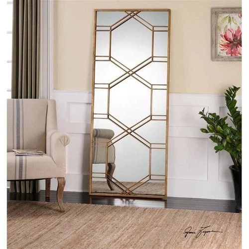 Uttermost Kennis Contemporary Metal and MDF Wood Leaner Mirror in Gold - Picture 1 of 2