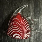 Vtg Murano Style Red White Striped Glass Blown Angel Fish Figurine Paperweight
