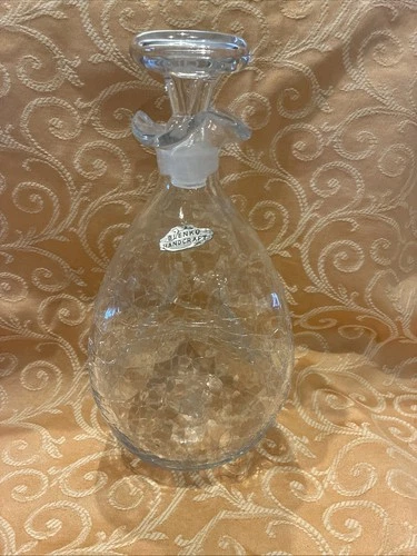 Vintage Blenko Pinched Clear Glass Decanter Crackle with Stopper 10"