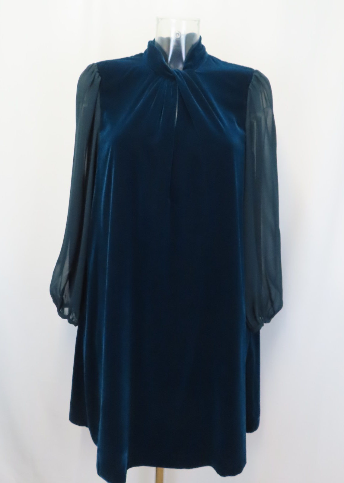 BNWT Hobbs Sustain Pine Green Teal Faye Velvet Long Sheer High Neck Dress UK 12