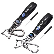 2 Genuine Leather Car Keychain Set For Subaru Key Ring