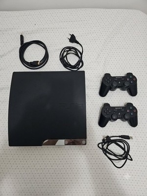 Sony PS3 Slim 320GB CECH-2504B + 2 Genuine DualShock 3 + Cables - Working