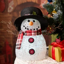 Color Changing LED Snowman 13.7Inch Acrylic Snowman Figure 7 LED Lighted Pre-Lit