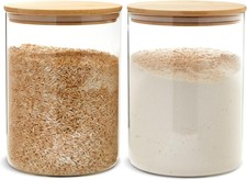 Juvale 2 Pack Large Bamboo Glass Storage Containers with Lids, 100 oz - Clear