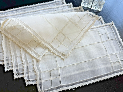 ANTIQUE Cocktail Napkins Italian Hand Made WHIMSICAL DAINTY LINEN SET 7
