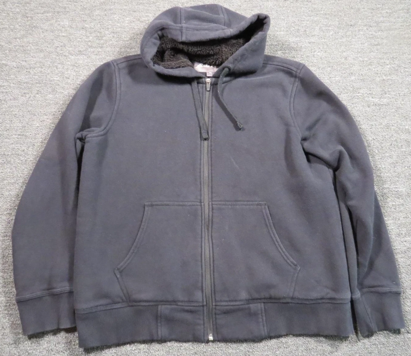 Eddie Bauer Hoodie Mens Large Black Full Zip Sherpa Lined Heavyweight Jacket