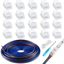 20 PCS 4 Pin 10mm LED Strip Connectors Solderless 16.4 FT Extension Cable RGB
