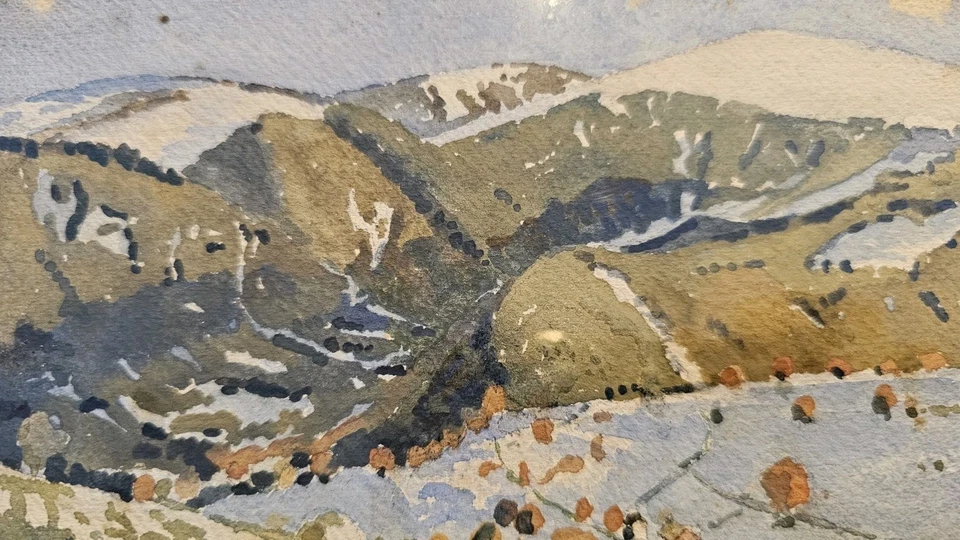 Aquarelle dessin original ALPES premières neige 1925-1930. Montagne Alpages - Photo 3/4