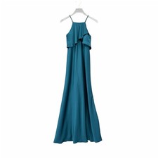 Morilee Junior 10 Bridesmaid Teal Satin Flounce Bodice Full Length Dress 13214