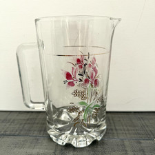 Vintage Italian Italy Glass Pitcher DeValBor Floral Iris Flowers Gold Trim