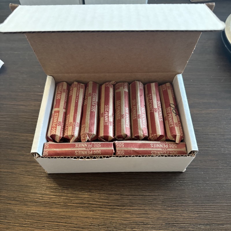 Lot of 20 Rolls - Pre-1982 Copper Penny Rolls 6.5+ Lbs of Copper Storage Box -13