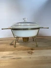 Vintage Anchor Hocking Fire-King 1.5 Qt Casserole W/ Cover & Candle Warmer Stand