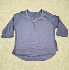 Nine West Vintage America Womens Embroidered 3/4 Sleeve Top Blouse Blue Size XL