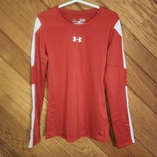 Under Armour Red Long Sleeve Fitted Heat Gear Youth Small Performance Top